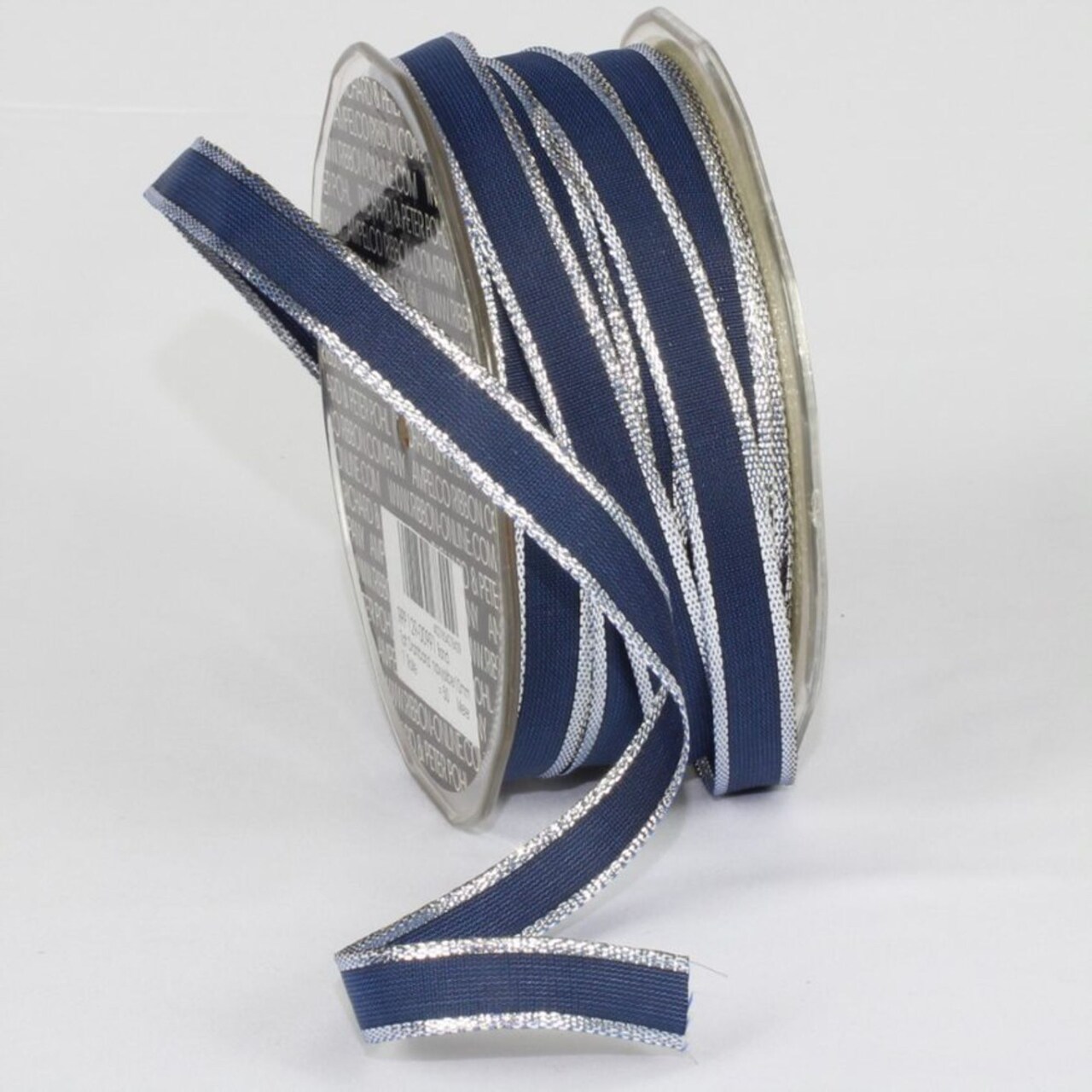 The Ribbon People Navy Blue and Silver French Wired Craft Ribbon 0.25&#x22; x 108 Yards